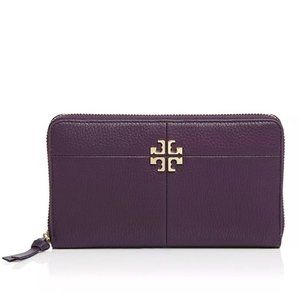 Tory Burch Ivy Leather Zip Continental Purple Wallet